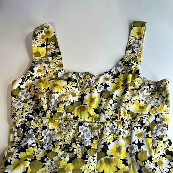 MAGGY LONDON SLEEVELESS COTTON FITTED BUST YELLOW/BLACK FLORAL DRESS SZ 10 - Picture 7 of 15